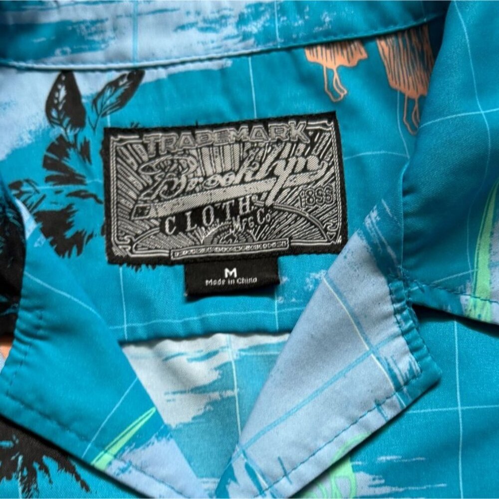 Brooklyn Cloth MFG Co Mens Hawaiian Style Button Front Shirt-Blue-M-GUC - Picture 3 of 5